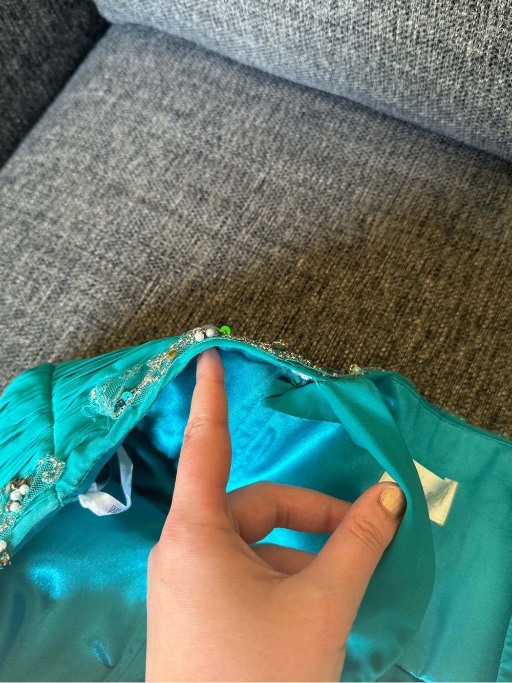 Sydney’s Closet Teal Beaded Chiffon Mini Dress - Picture 14 of 16